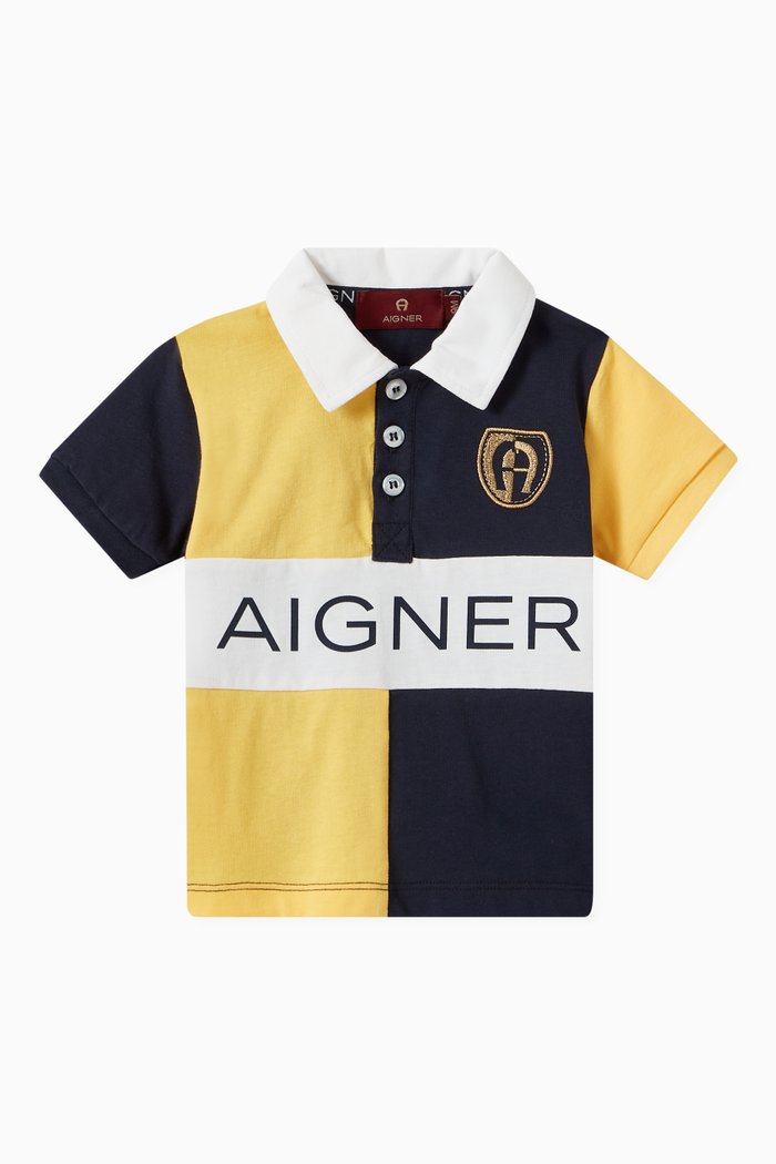 

Logo Colour-Block Polo Shirt in Cotton, Yellow