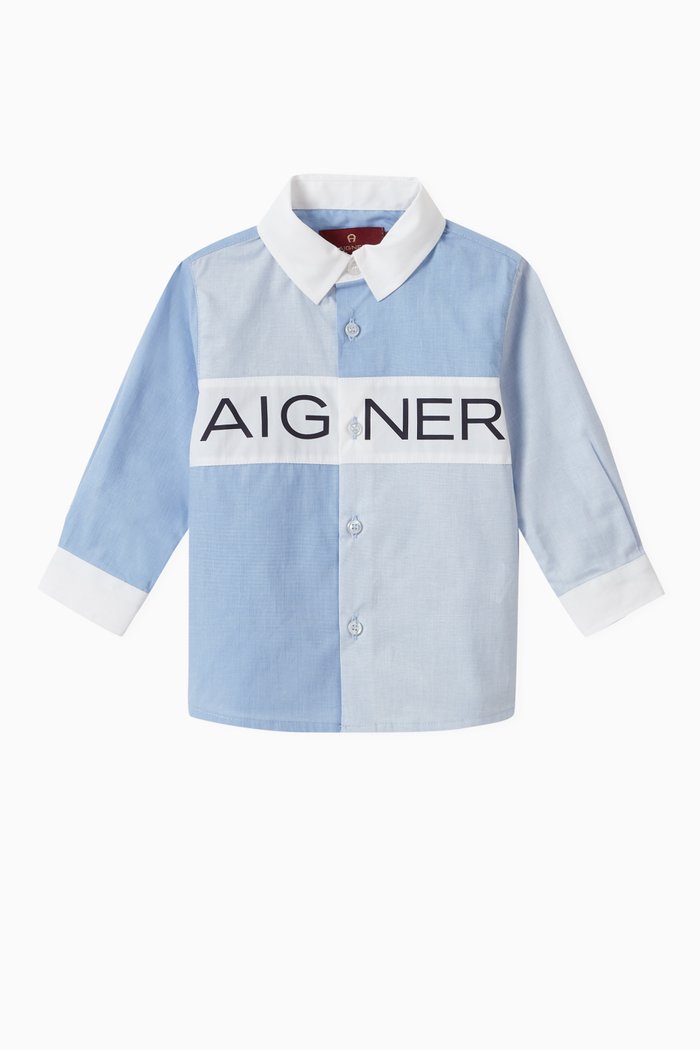 

Colour Block Shirt in Cotton Poplin, Blue