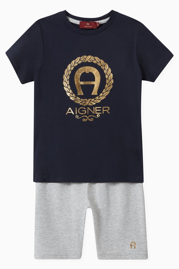 

Logo Pyjama Set in Cotton Jersey, Blue