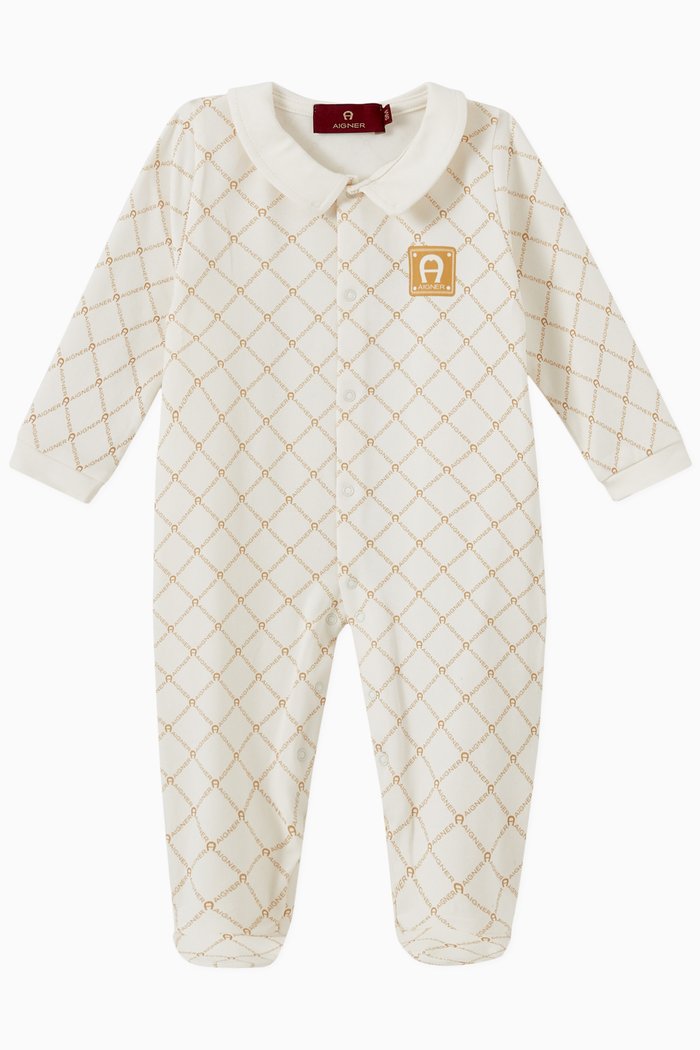 

Embroidered Logo Babygrow in Pima Cotton Jersey, Neutral