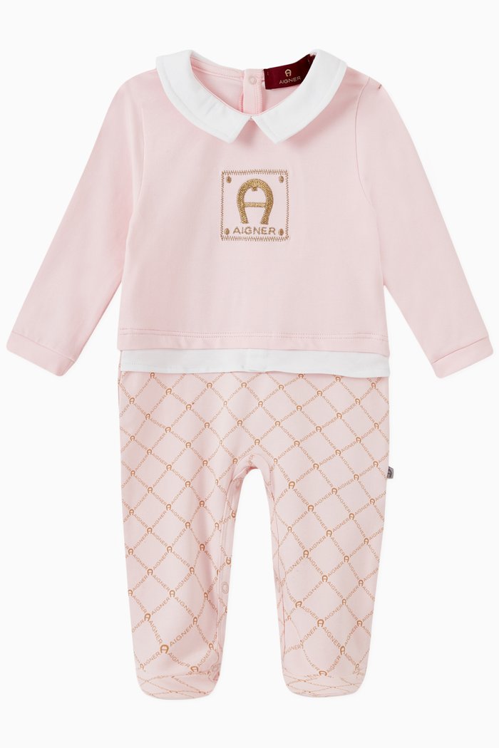Logo Babygrow in Pima Cotton Jersey, Pink
