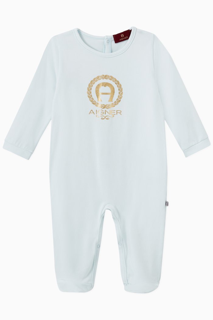 Logo Babygrow in Pima Cotton Jersey, Blue
