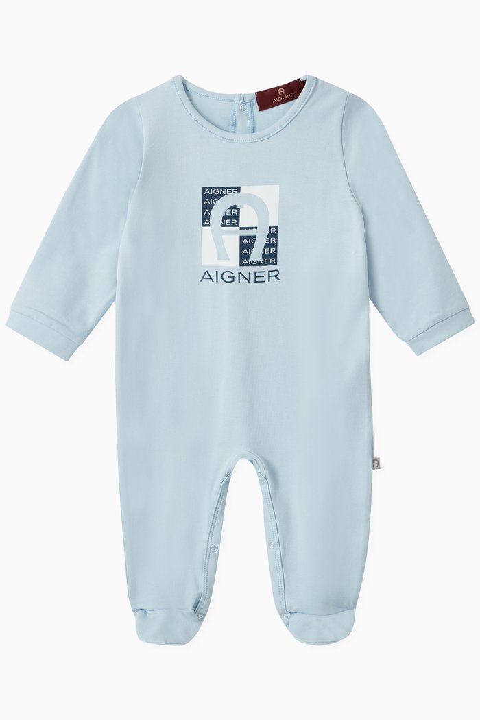 Logo Babygrow in Pima Cotton Jersey, Blue