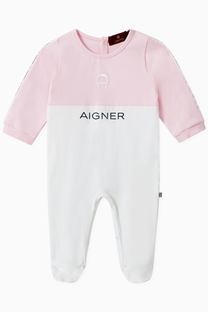 

Colour-block Logo Babygrow in Pima Cotton Jersey, Pink