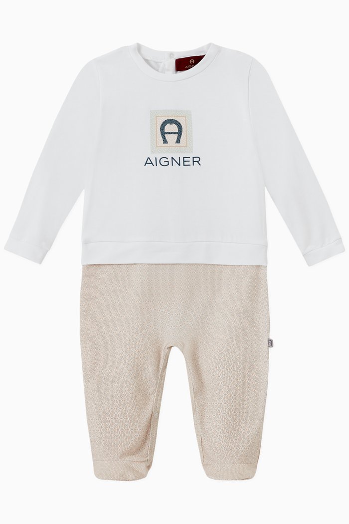 

Colour-block Logo Babygrow in Pima Cotton Jersey, White
