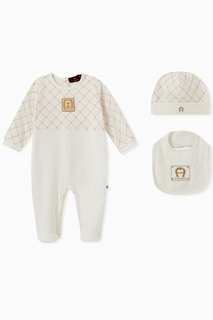 

Embroidered Babygrow Set in Cotton, Neutral