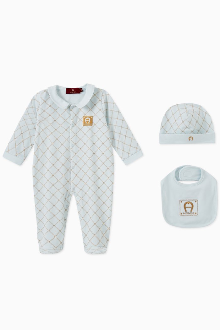 

Embroidered Babygrow Set in Cotton, Blue