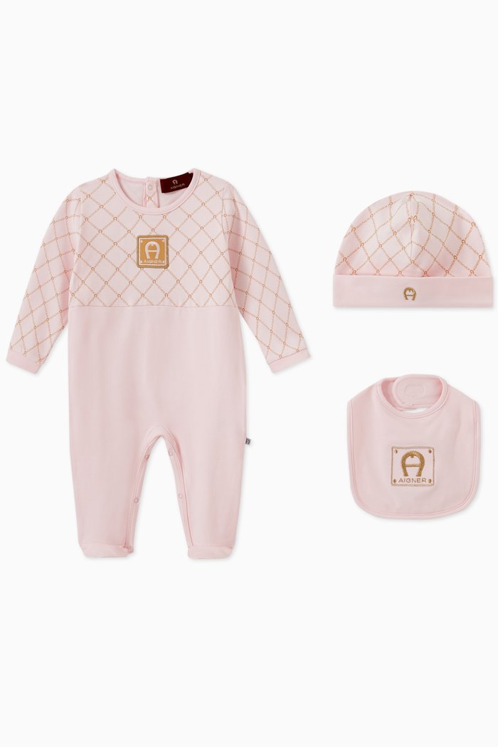 

Embroidered Babygrow Set in Cotton, Pink