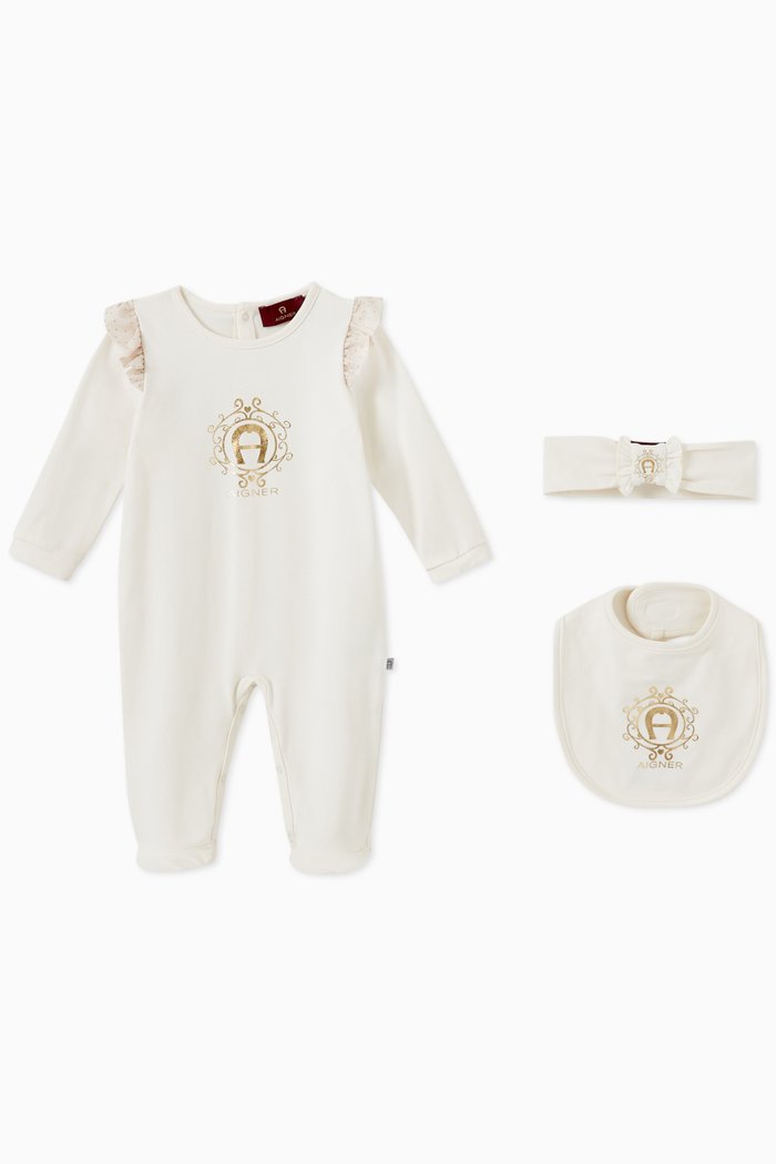 Ruffle Logo Babygrow Gift Set in Cotton, Neutral