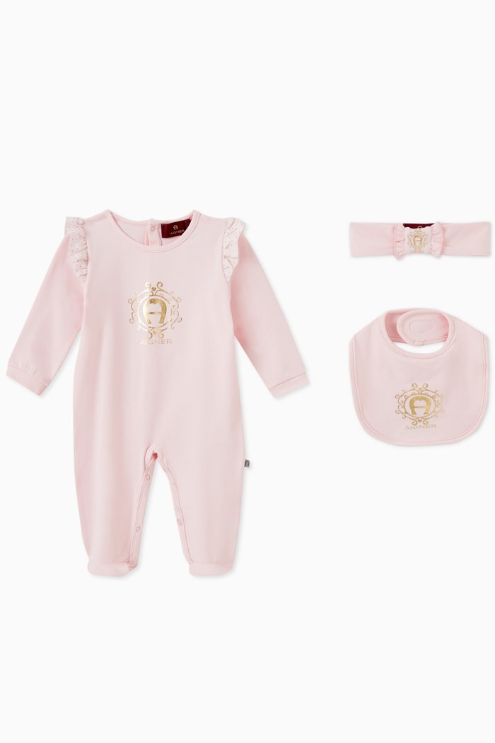 

Ruffle Logo Babygrow Gift Set in Cotton, Pink