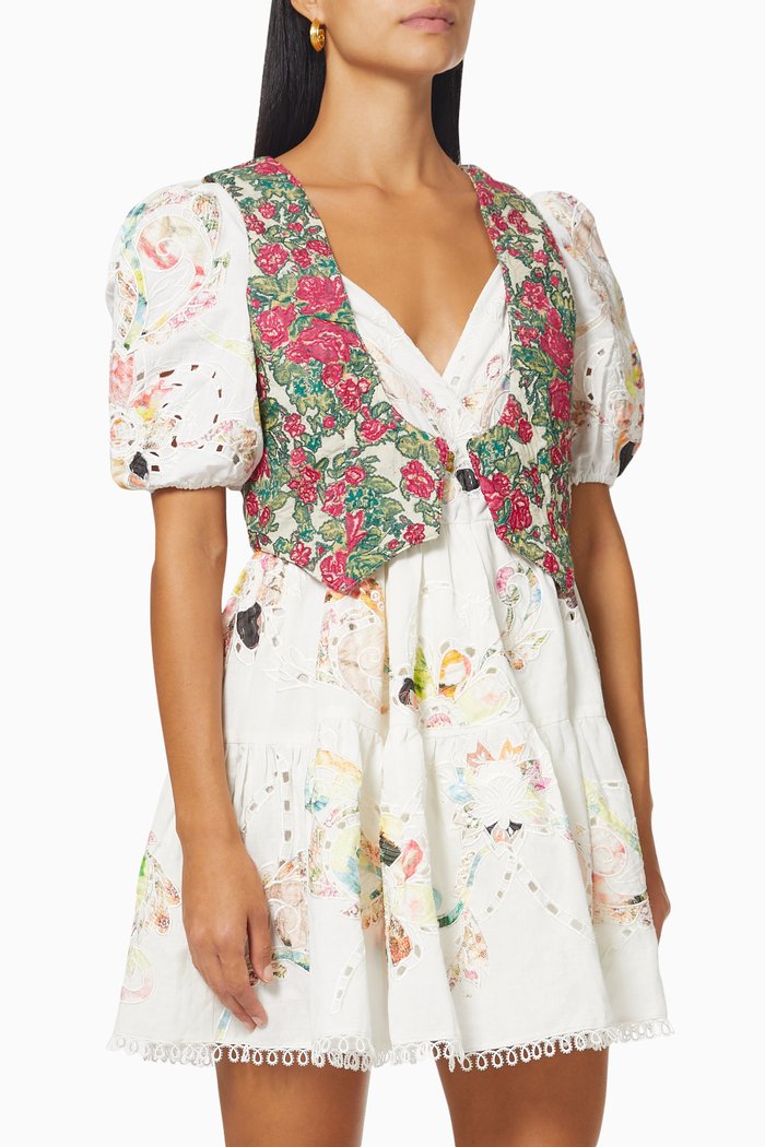 

Nova Embroidered Vest in Cotton Cambric, Multicolour