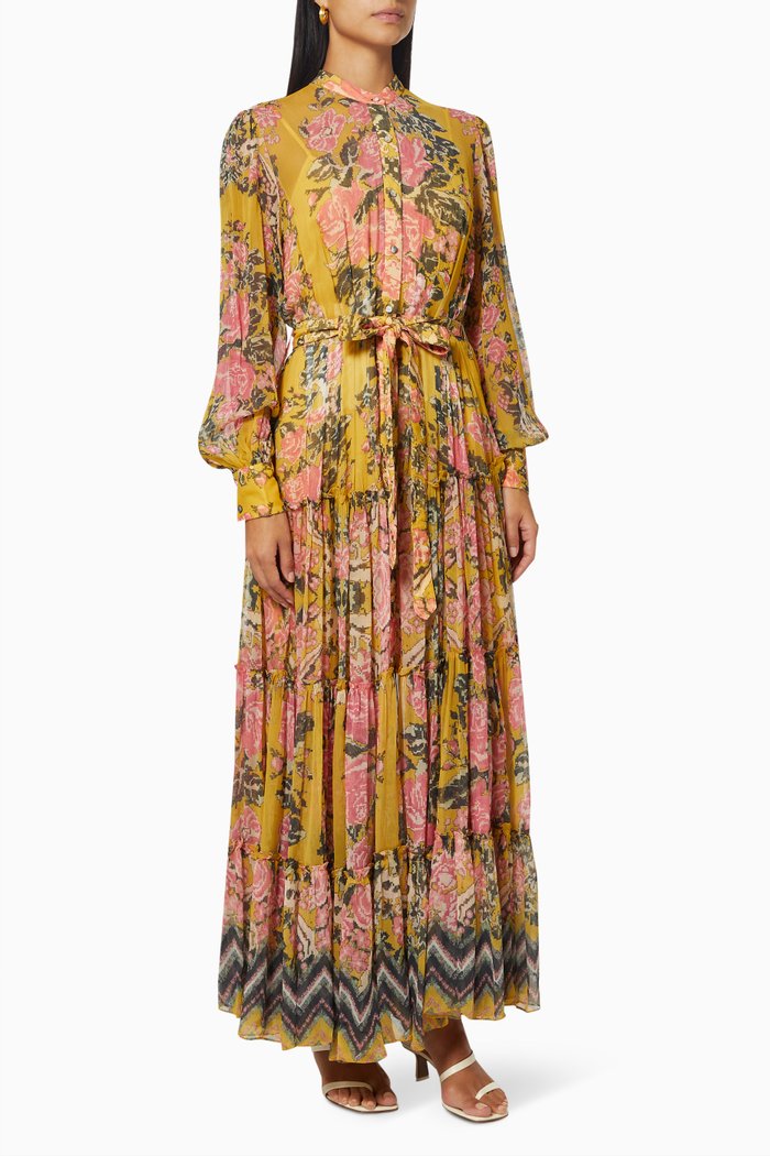 

Nova Tiered Maxi Dress in Crinkle Chiffon, Multicolour