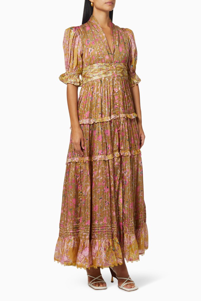 

Vim Maxi Dress in Satin Georgette & Striped Lurex, Pink