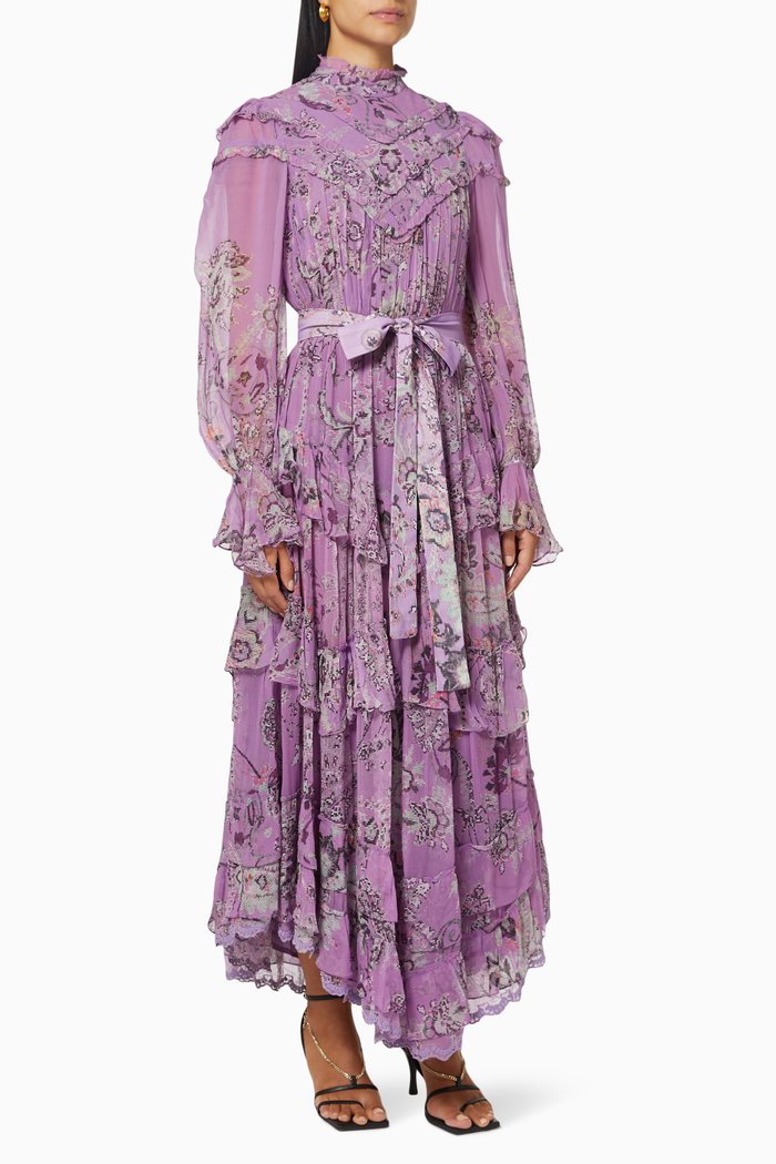 

Mavi Tiered Maxi Dress in Chiffon, Purple