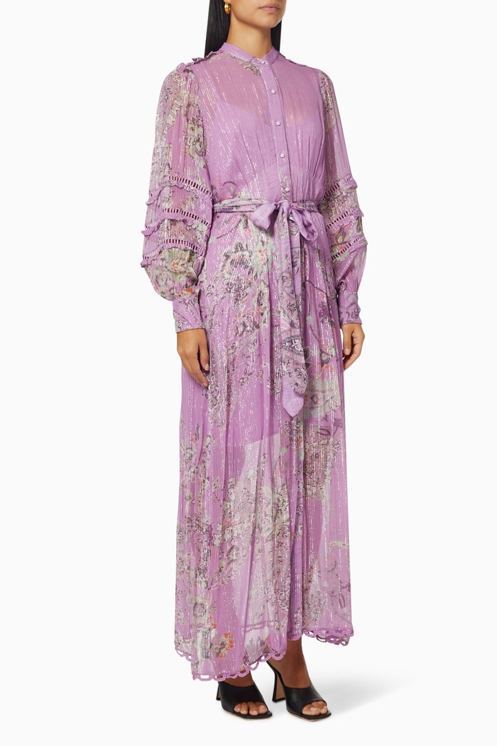 

Mavi Shirt Dress in Chiffon & Striped Lurex, Purple