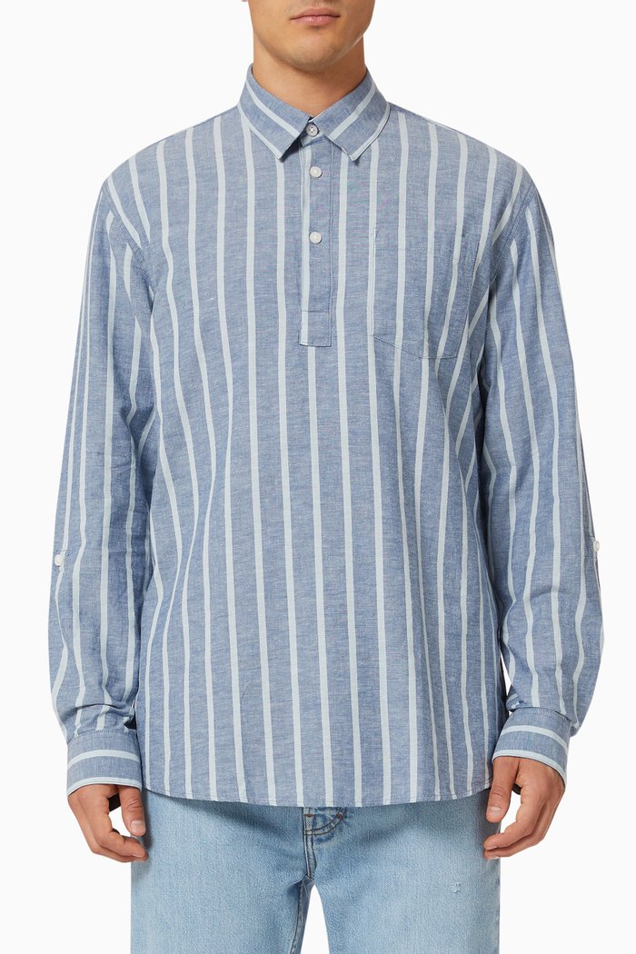 

Henley Shirt in Organic Cotton and Linen, Blue