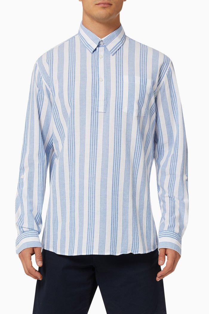 

Henley Shirt in Organic Cotton and Linen, Blue