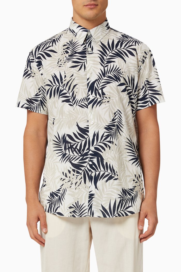 

Botanical Print Shirt in Organic Cotton and Linen, Neutral