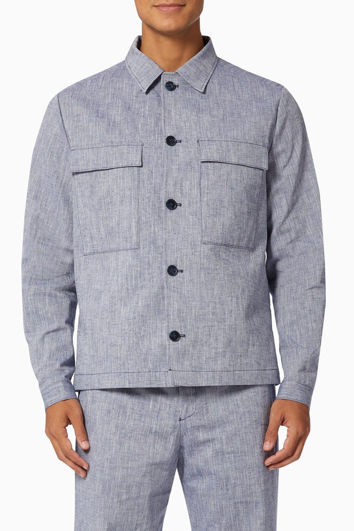 

Dual Chest Pocket Blazer Jacket in Cotton, Blue