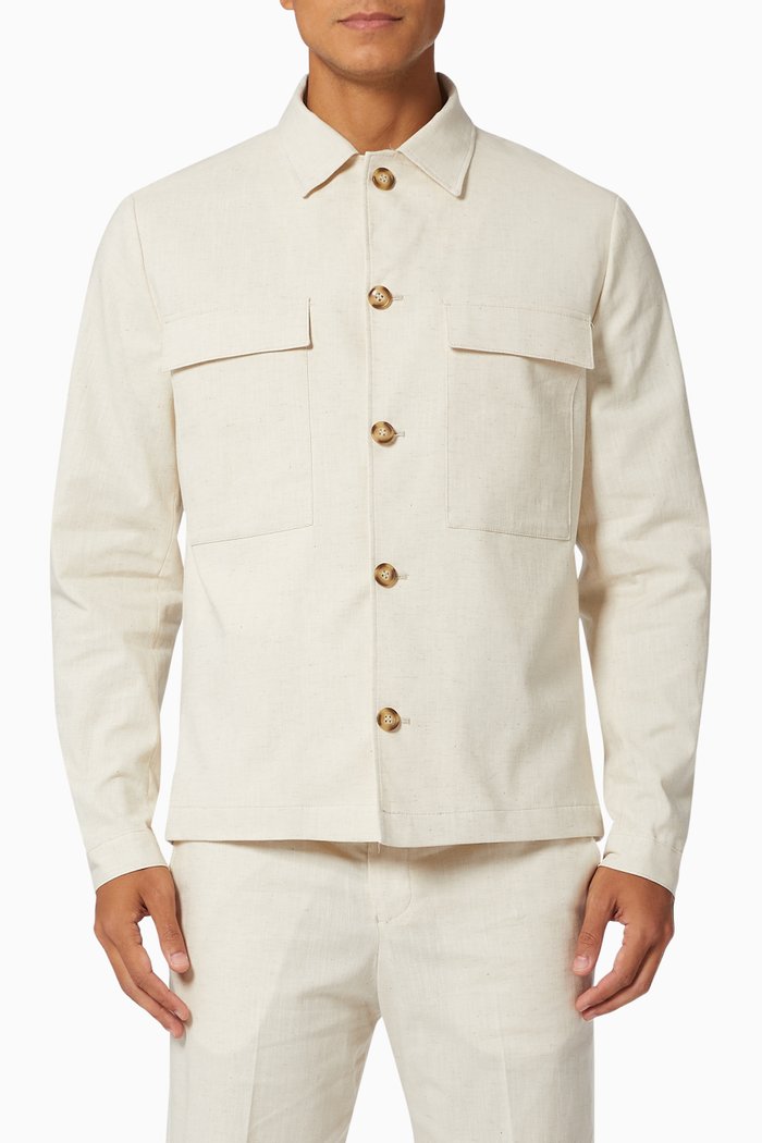 

Dual Chest Pocket Blazer Jacket in Cotton, Neutral
