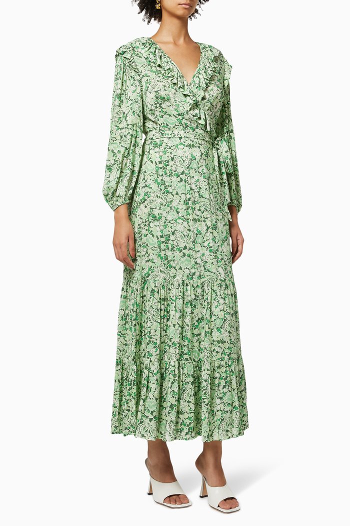Frida Floral Wrap Dress in Viscose, Green