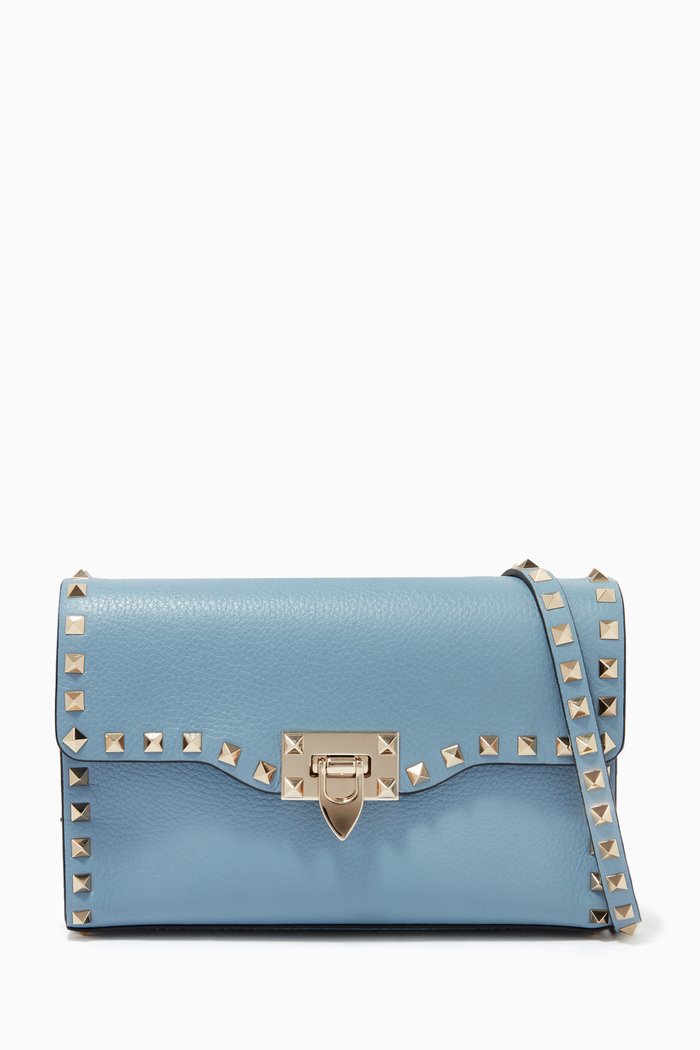 

Valentino Garavani Small Rockstud Crossbody Bag in Grainy Leather, Blue
