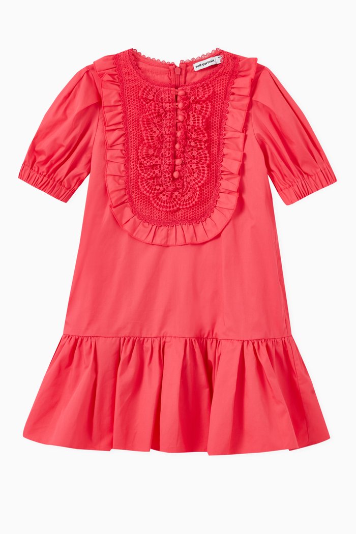 

Lace Bib Mini Dress in Organic Cotton, Pink