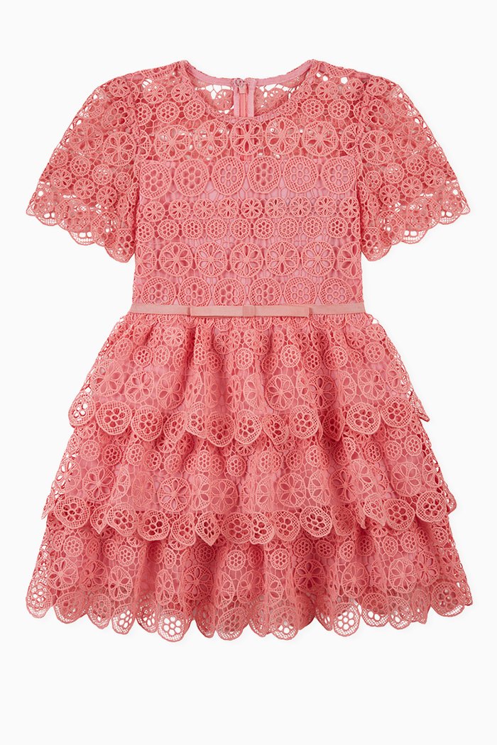 

Circle Lace Mini Dress in Guipure, Pink
