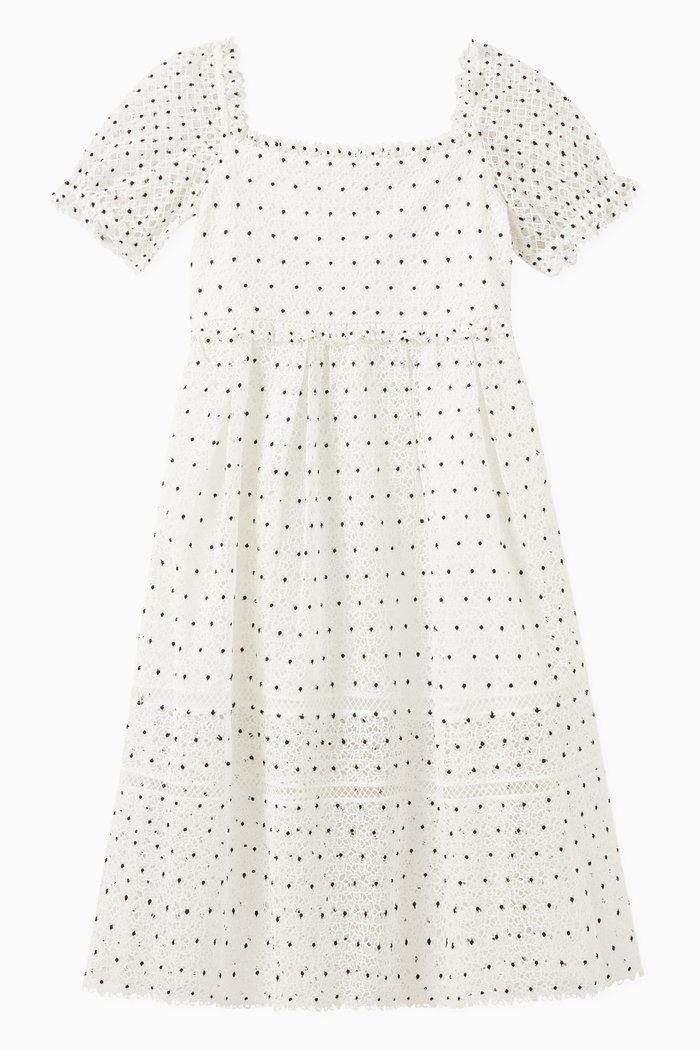 

Hibiscus Flower Midi Dress in Guipure Lace, White