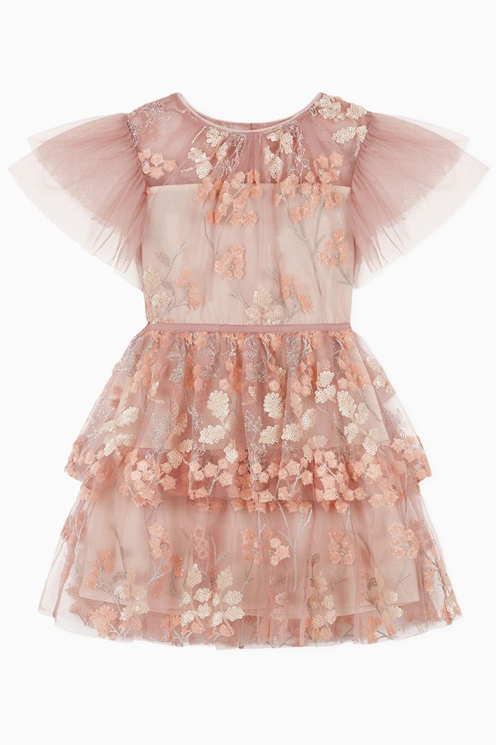 

Flower Mini Dress in Mesh, Pink