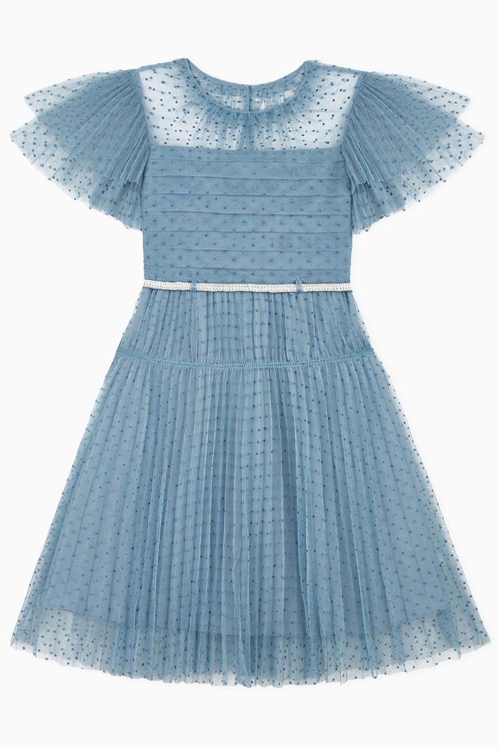 

Trim Midi Dress in Dot Mesh, Blue