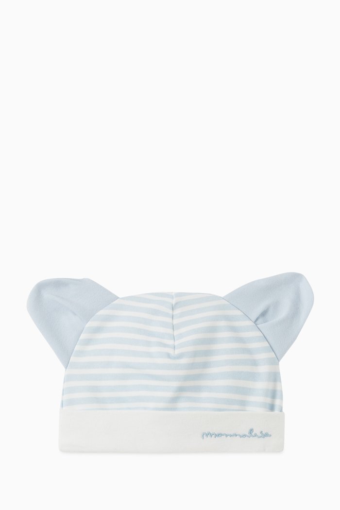 

Striped Hat with Ears in Interlock, Blue