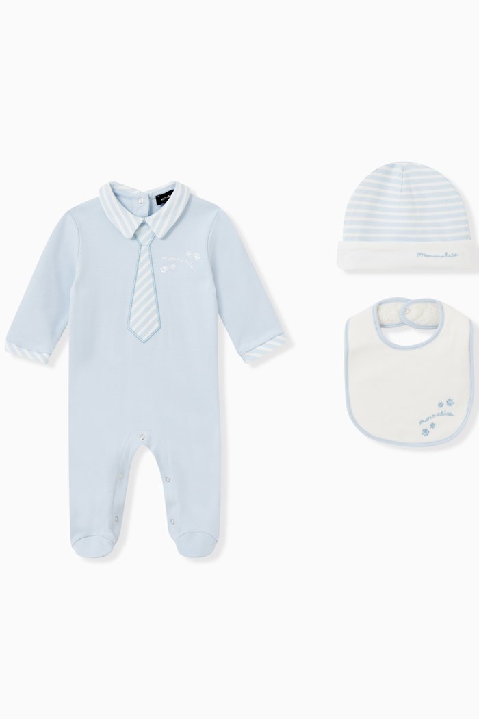 

Pajama, Bib & Hat Gift Set in Interlock, Blue