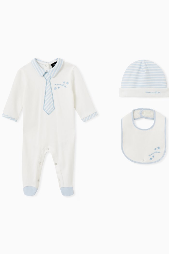 Pajama, Bib & Hat Gift Set in Interlock, Neutral
