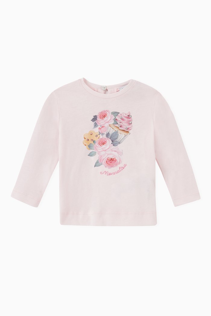 Floral Print T-shirt in Cotton, Pink