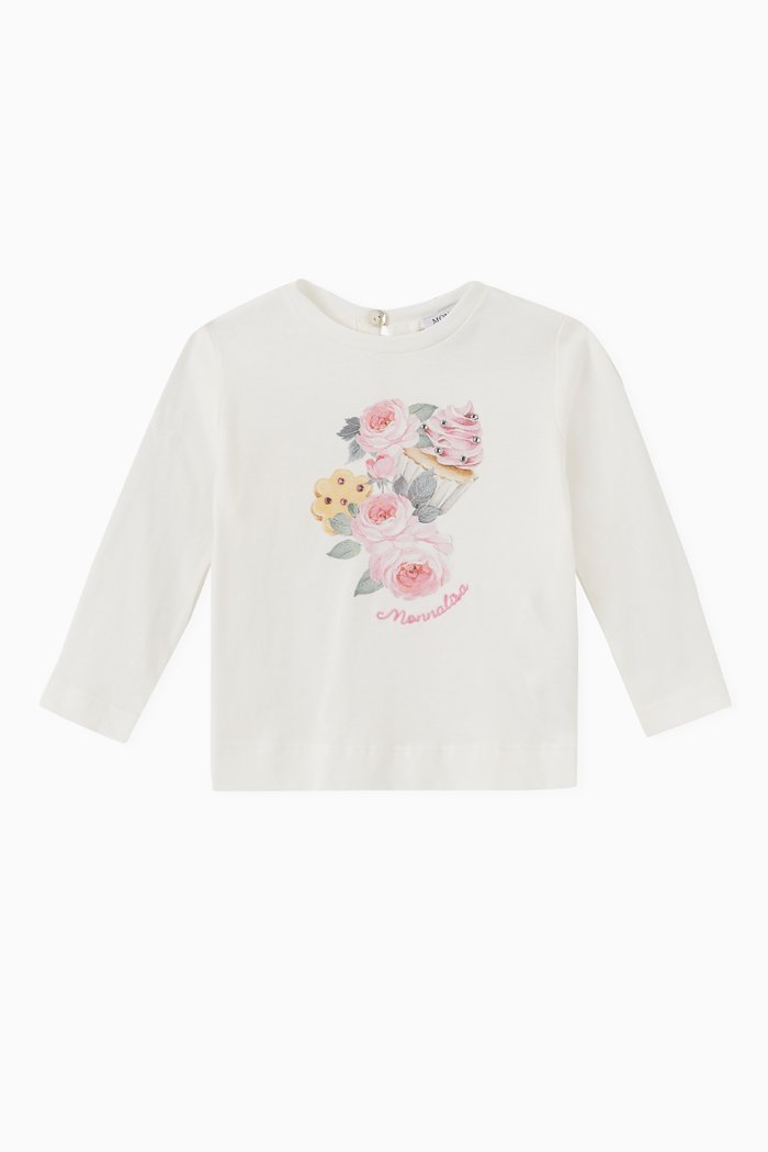 

Floral Print T-shirt in Cotton, Neutral