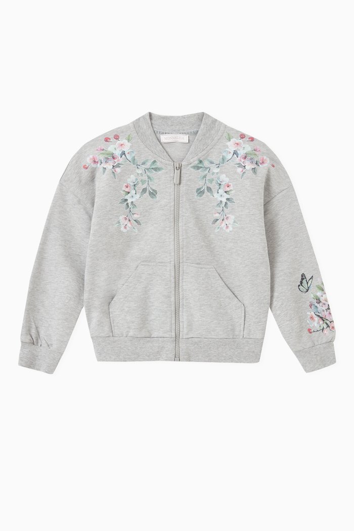 

Floral Sweatshirt in Stretch Cotton, Grey