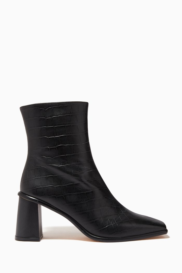 

West Cape Ankle Boots in Croc-embossed Leather, Black