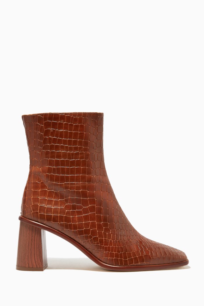 

West Cape Ankle Boots in Croc-embossed Leather, Brown