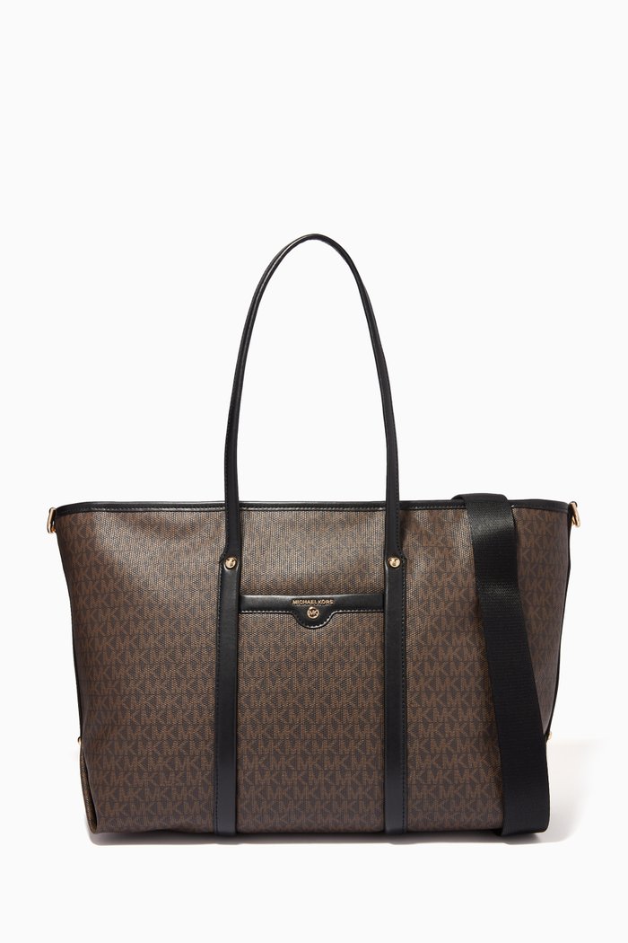 

Large Beck Tote Bag in Logo Canvas, Brown