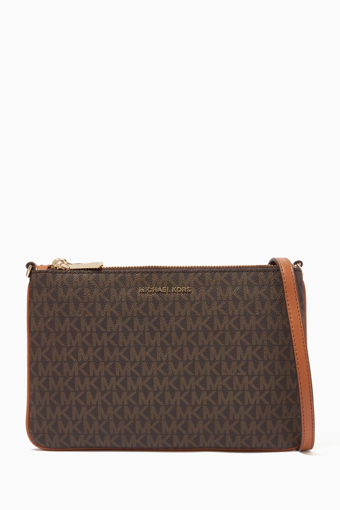 

Large Crossbody Bag in Logo Canvas, Brown