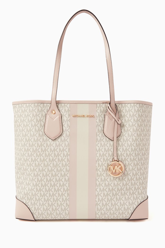 

Large Eva Tote Bag in Logo Canvas & Leather, White
