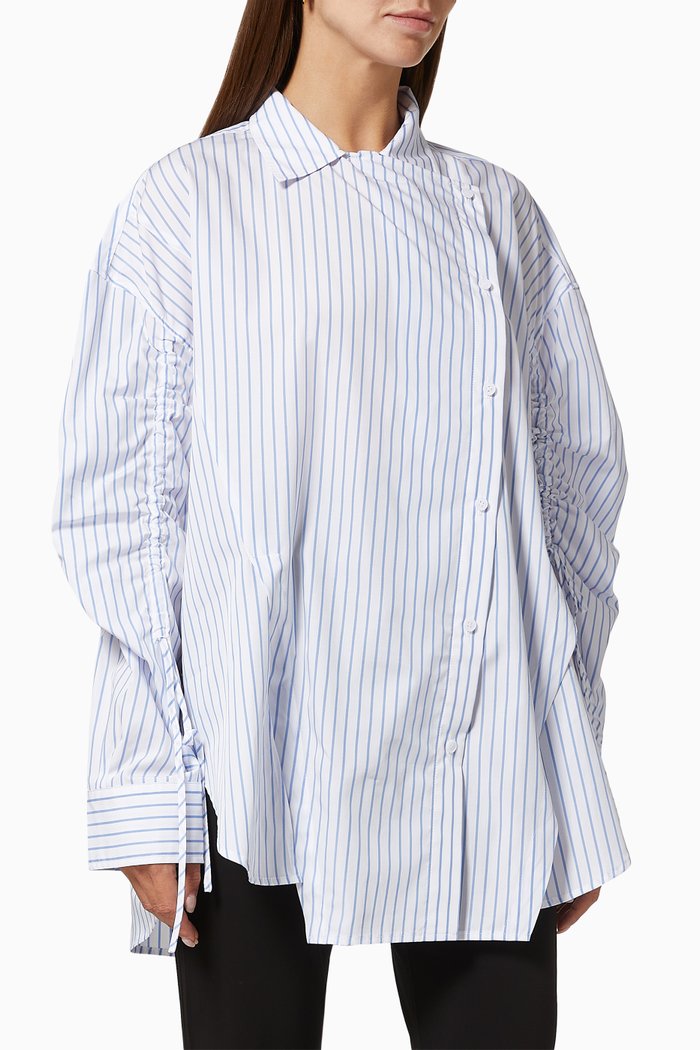 

Asymmetrical Striped Shirt in Cotton, White