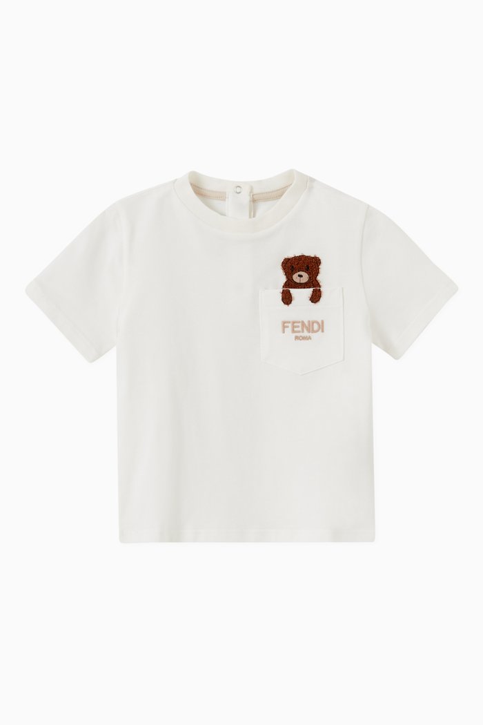 

Embroidered Bear in Pocket T-shirt in Cotton, White