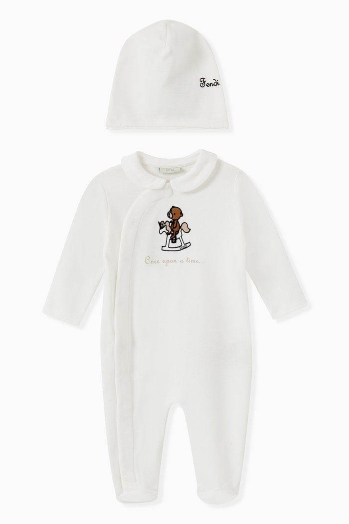 

Bear & Pony Print Sleepsuit in Cotton, Set of 2, White