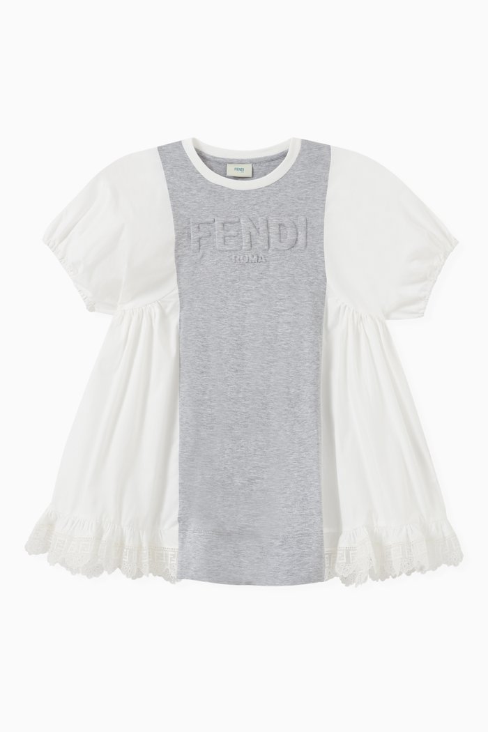 

Embossed Logo Dress in Cotton, Grey