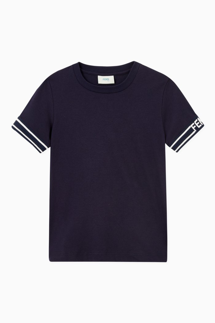 

Logo Knit Cuff T-shirt in Cotton, Blue
