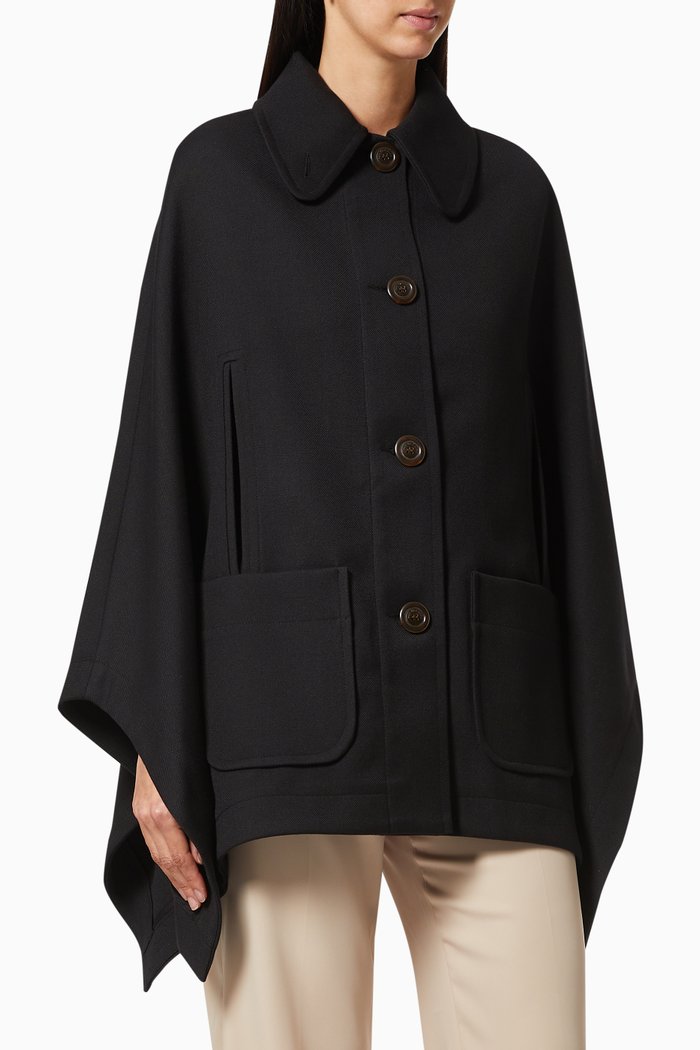 

City Cape in Wool Cotton Blend, Black