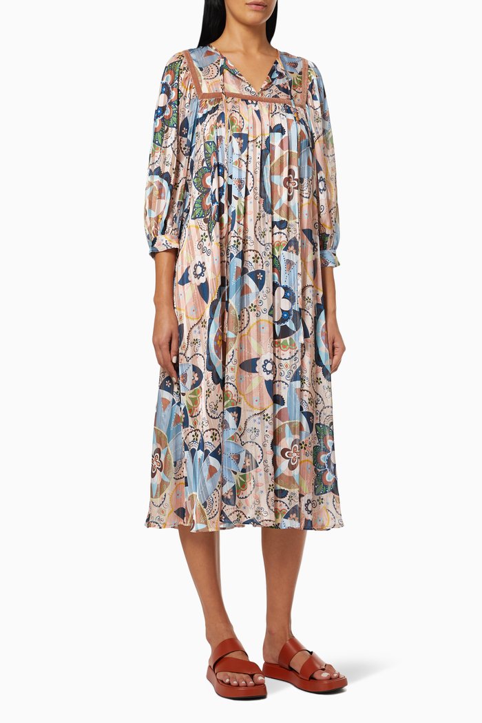

Kaftan Dress in Printed Lurex Georgette, Multicolour