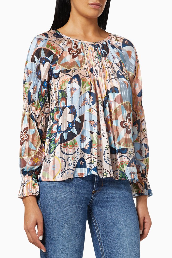 

Blouse in Printed Lurex Georgette, Multicolour